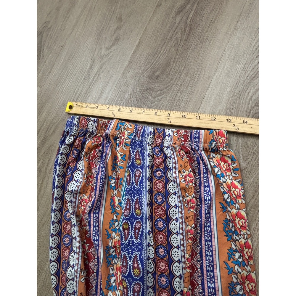 Boho Floral Paisley Flare Pants Multi Color Bell Bottom Stretch Trousers L - Picture 5 of 7